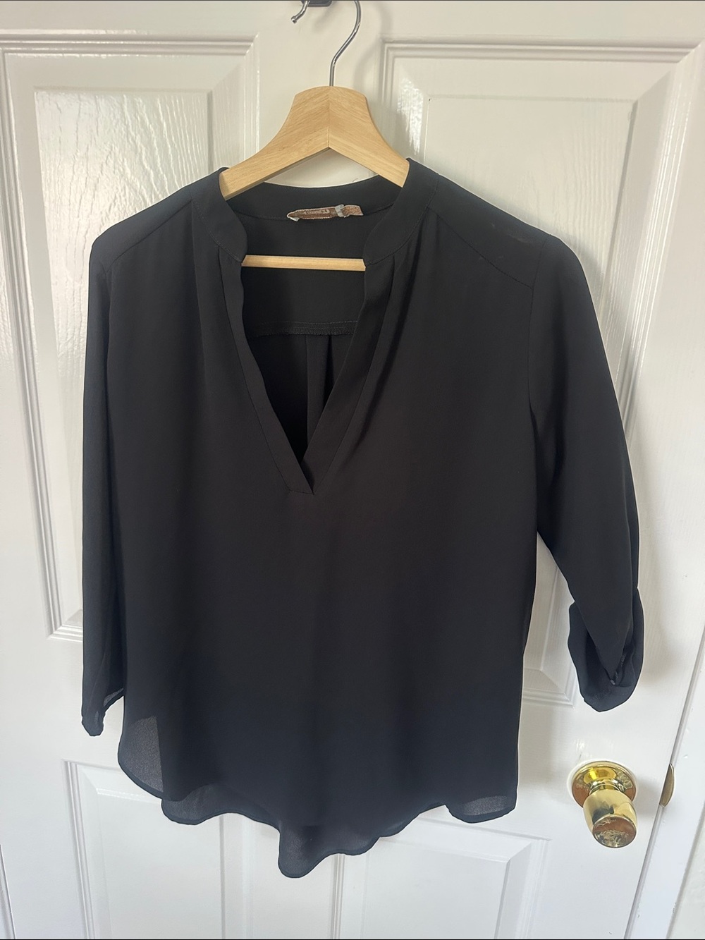 Veronica M Black Split-Neck Chiffon Blouse